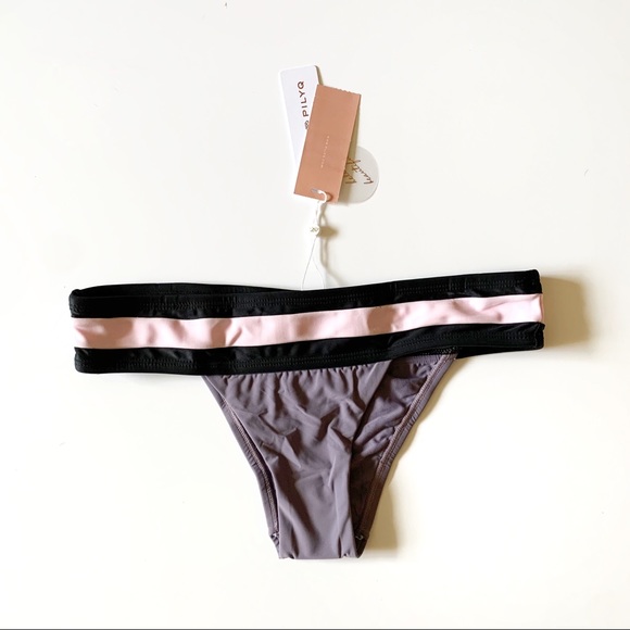 Pilyq NWT Purple Color Block Cheeky Bikini Bottoms - Picture 2 of 9